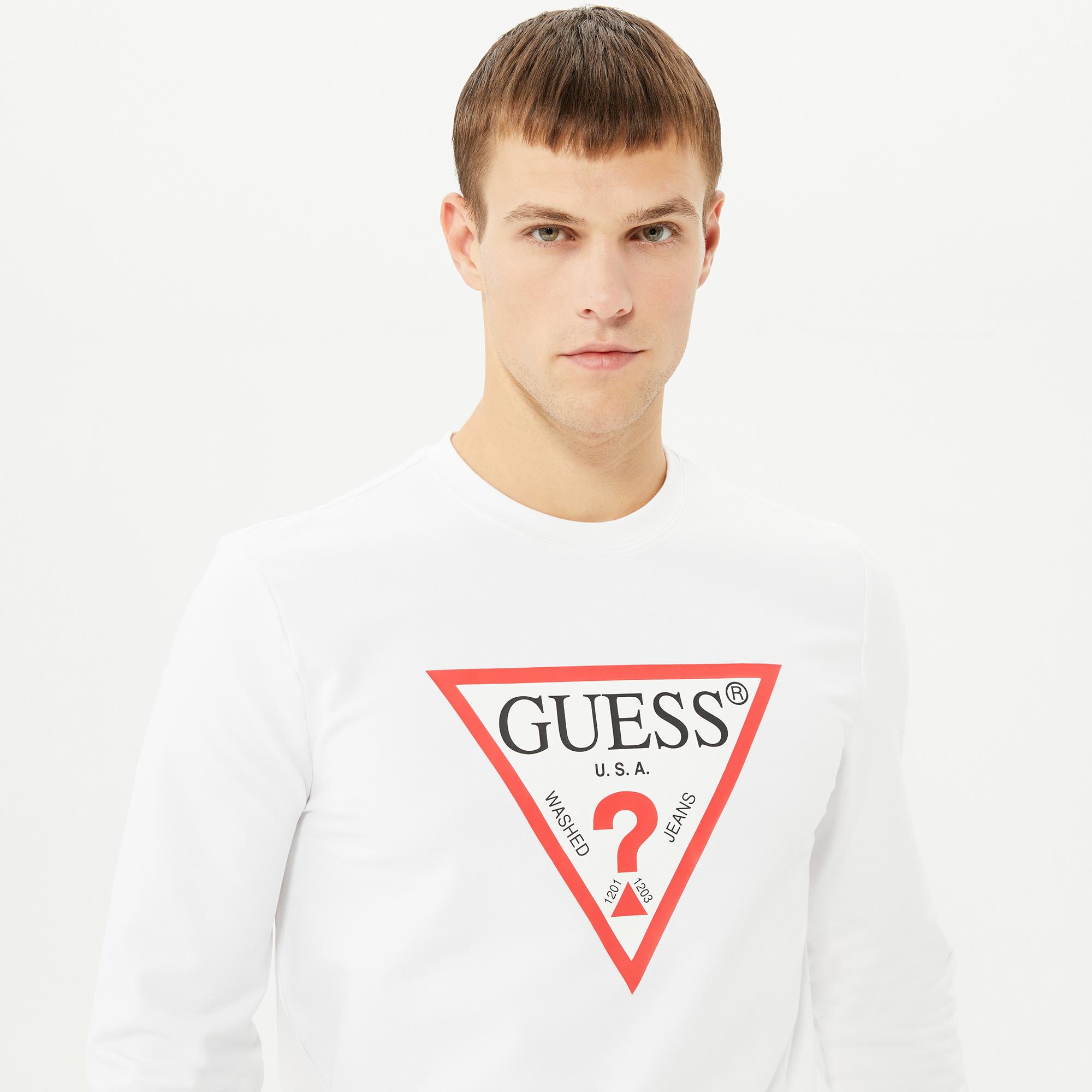 Guess Audley Fleece Erkek Beyaz Sweatshirt
