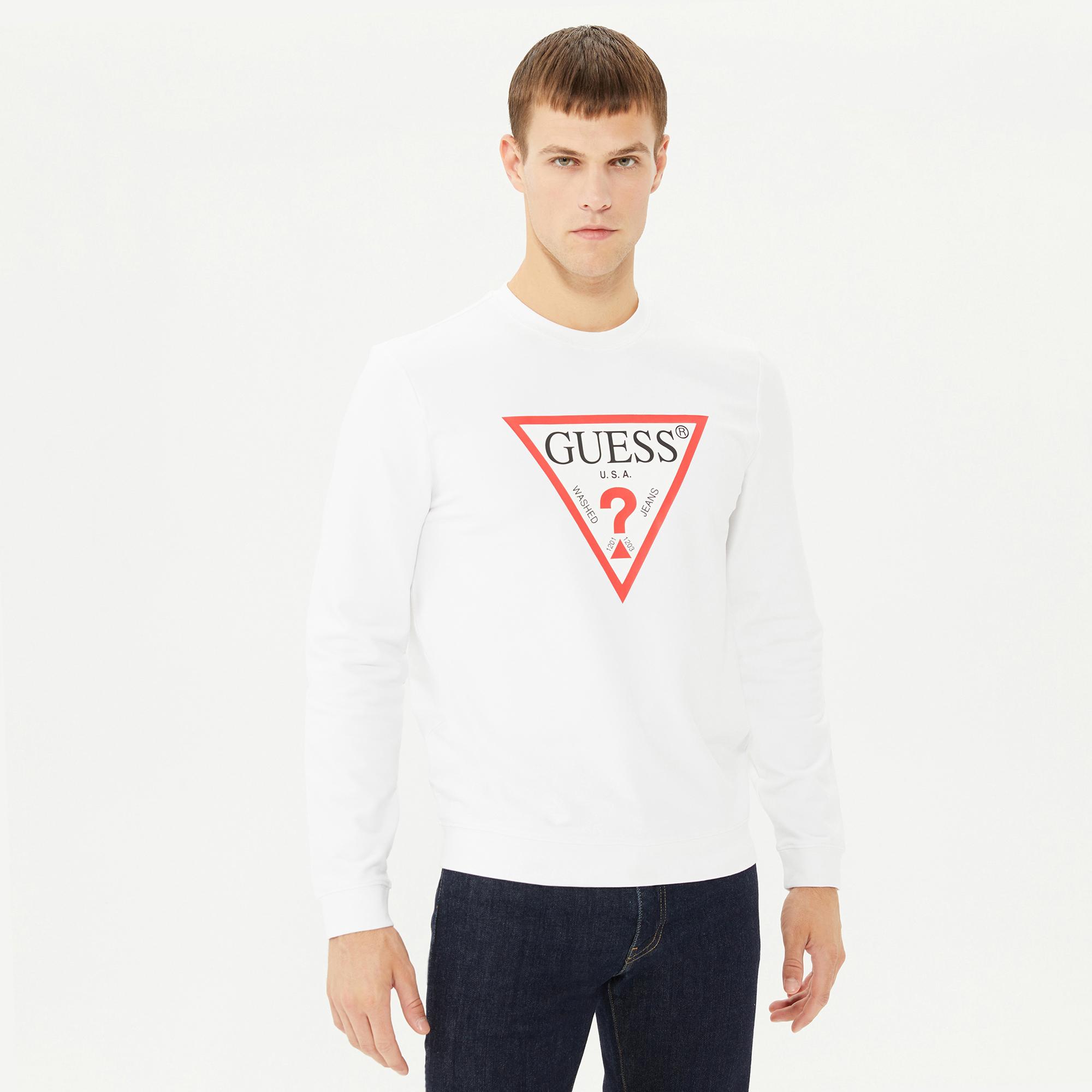 Guess Audley Fleece Erkek Beyaz Sweatshirt