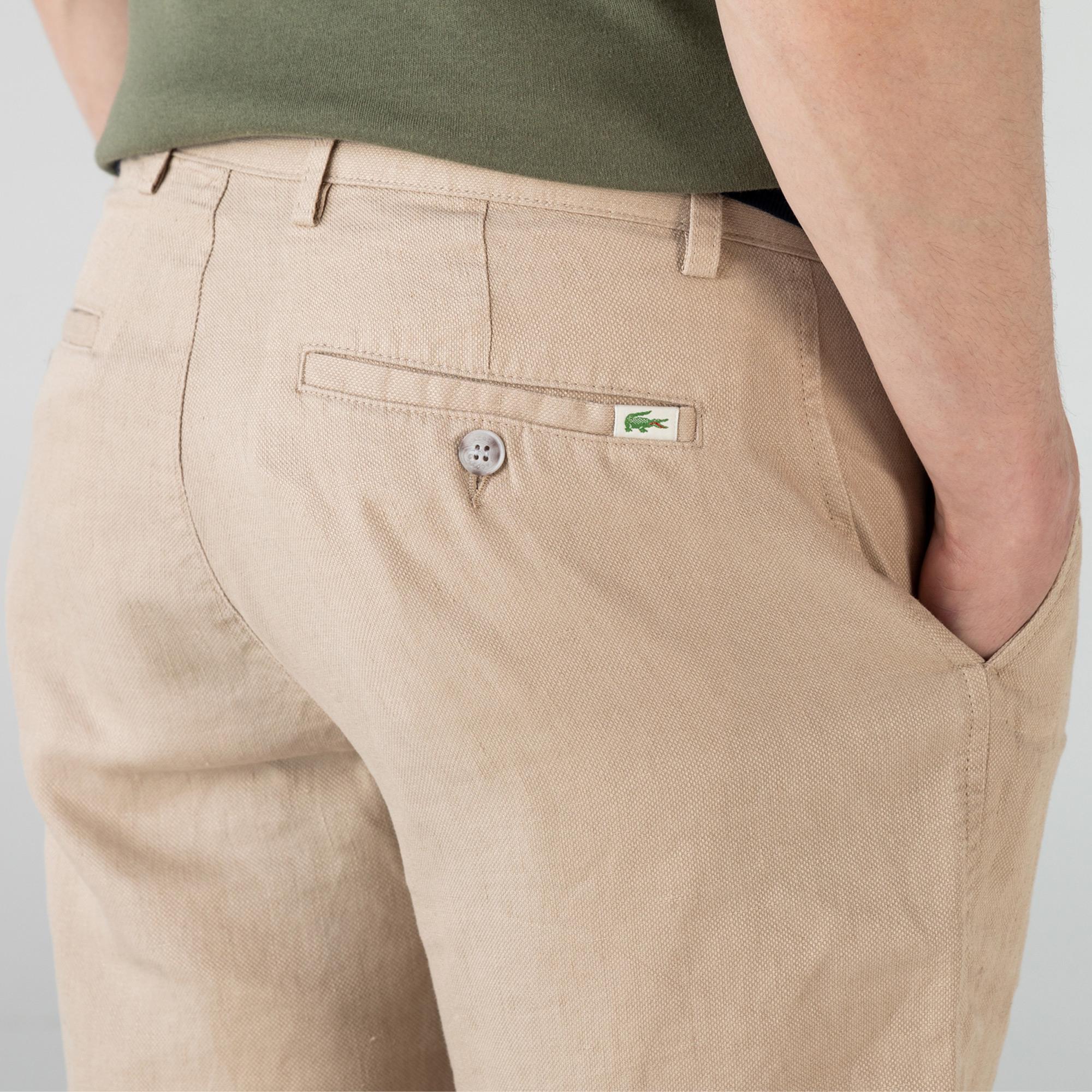 Lacoste Erkek Slim Fit Keten Bej Bermuda