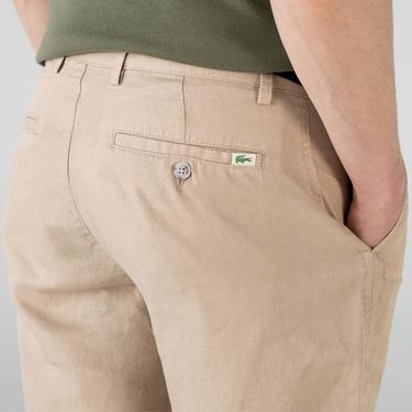  Lacoste Erkek Slim Fit Keten Bej Bermuda