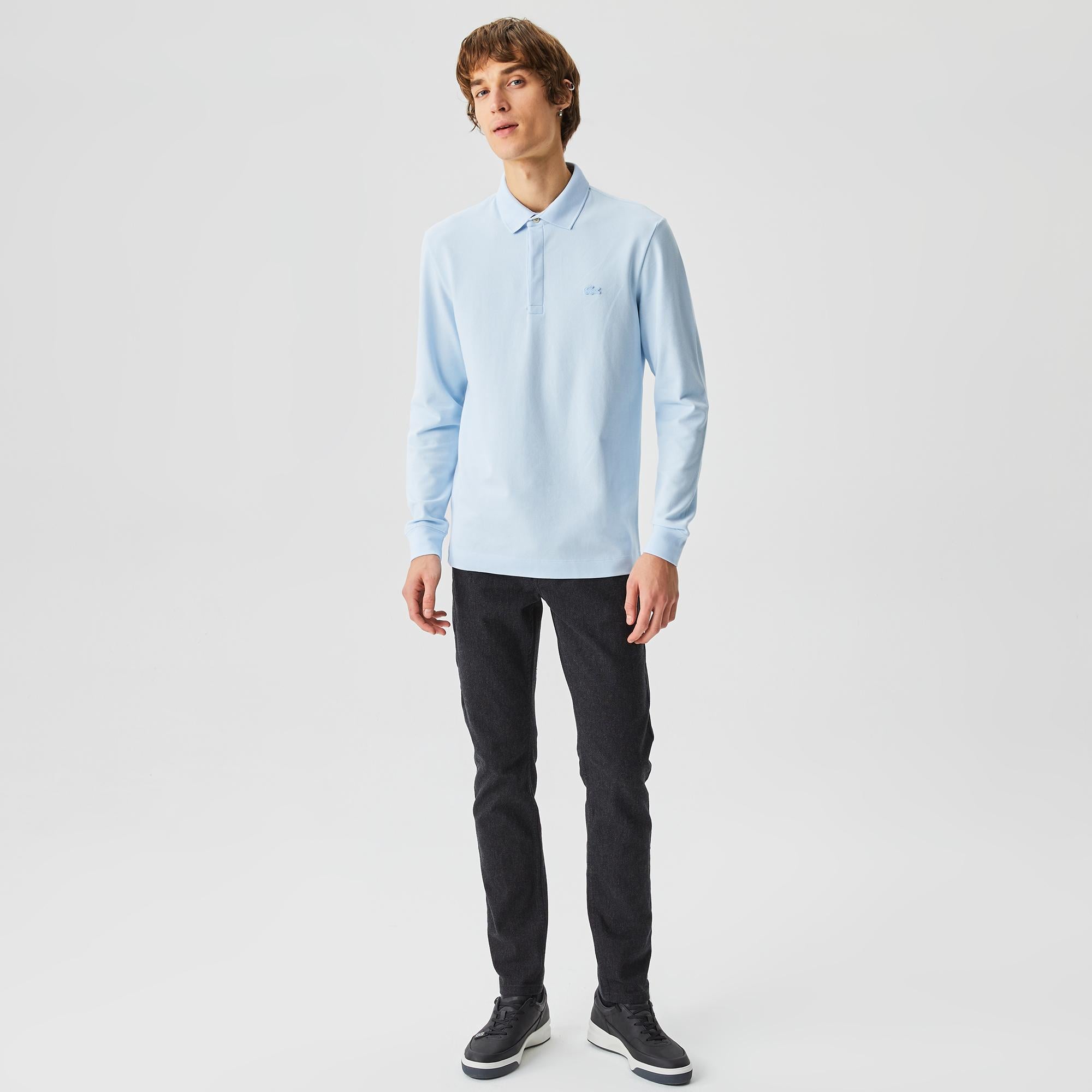 Erkek Regular Fit Uzun Kollu Mavi Paris Polo