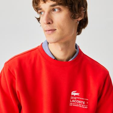  Lacoste Erkek Relaxed Fit Bisiklet Yaka Baskılı Kırmızı Sweatshirt