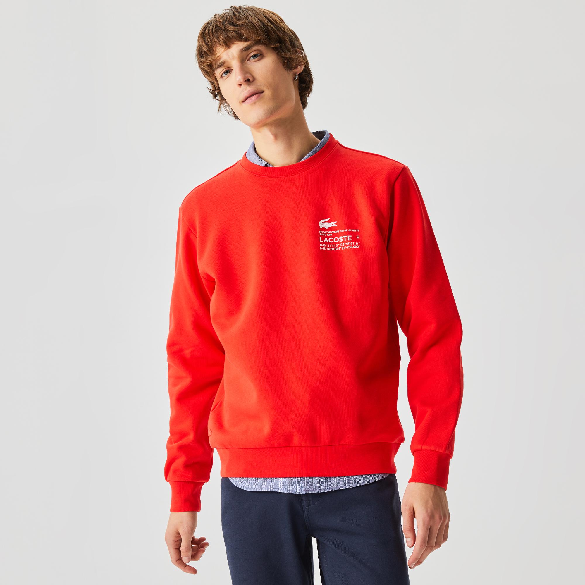 Lacoste Erkek Relaxed Fit Bisiklet Yaka Baskılı Kırmızı Sweatshirt