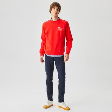  Lacoste Erkek Relaxed Fit Bisiklet Yaka Baskılı Kırmızı Sweatshirt