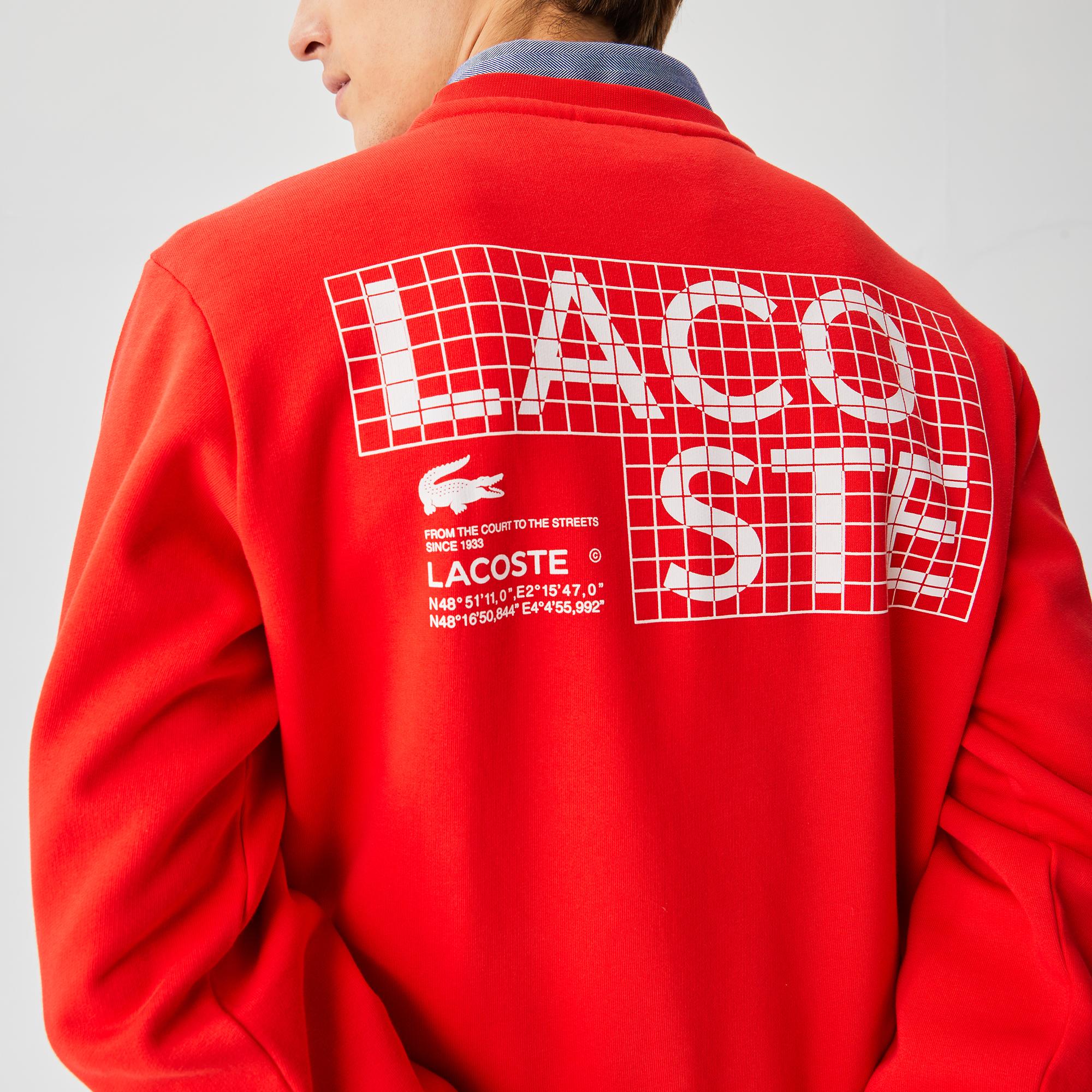Lacoste Erkek Relaxed Fit Bisiklet Yaka Baskılı Kırmızı Sweatshirt