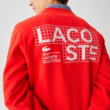  Lacoste Erkek Relaxed Fit Bisiklet Yaka Baskılı Kırmızı Sweatshirt