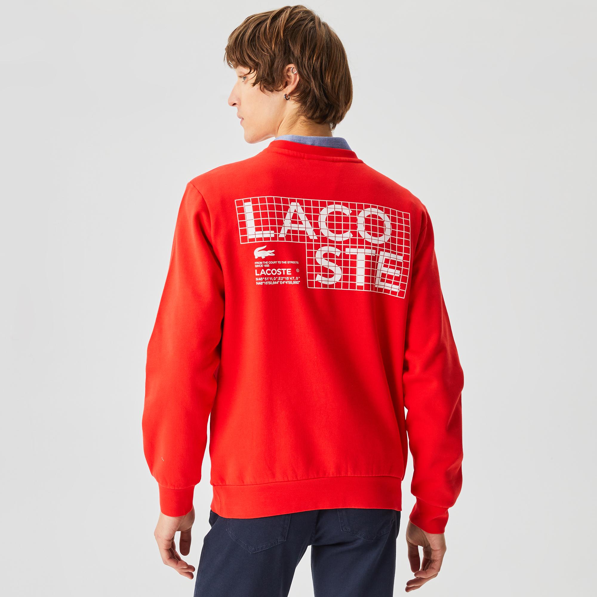 Lacoste Erkek Relaxed Fit Bisiklet Yaka Baskılı Kırmızı Sweatshirt
