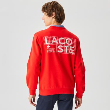  Lacoste Erkek Relaxed Fit Bisiklet Yaka Baskılı Kırmızı Sweatshirt