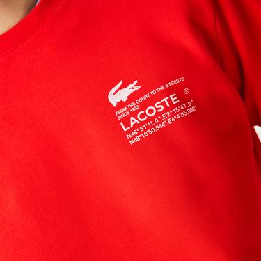  Lacoste Erkek Relaxed Fit Bisiklet Yaka Baskılı Kırmızı Sweatshirt