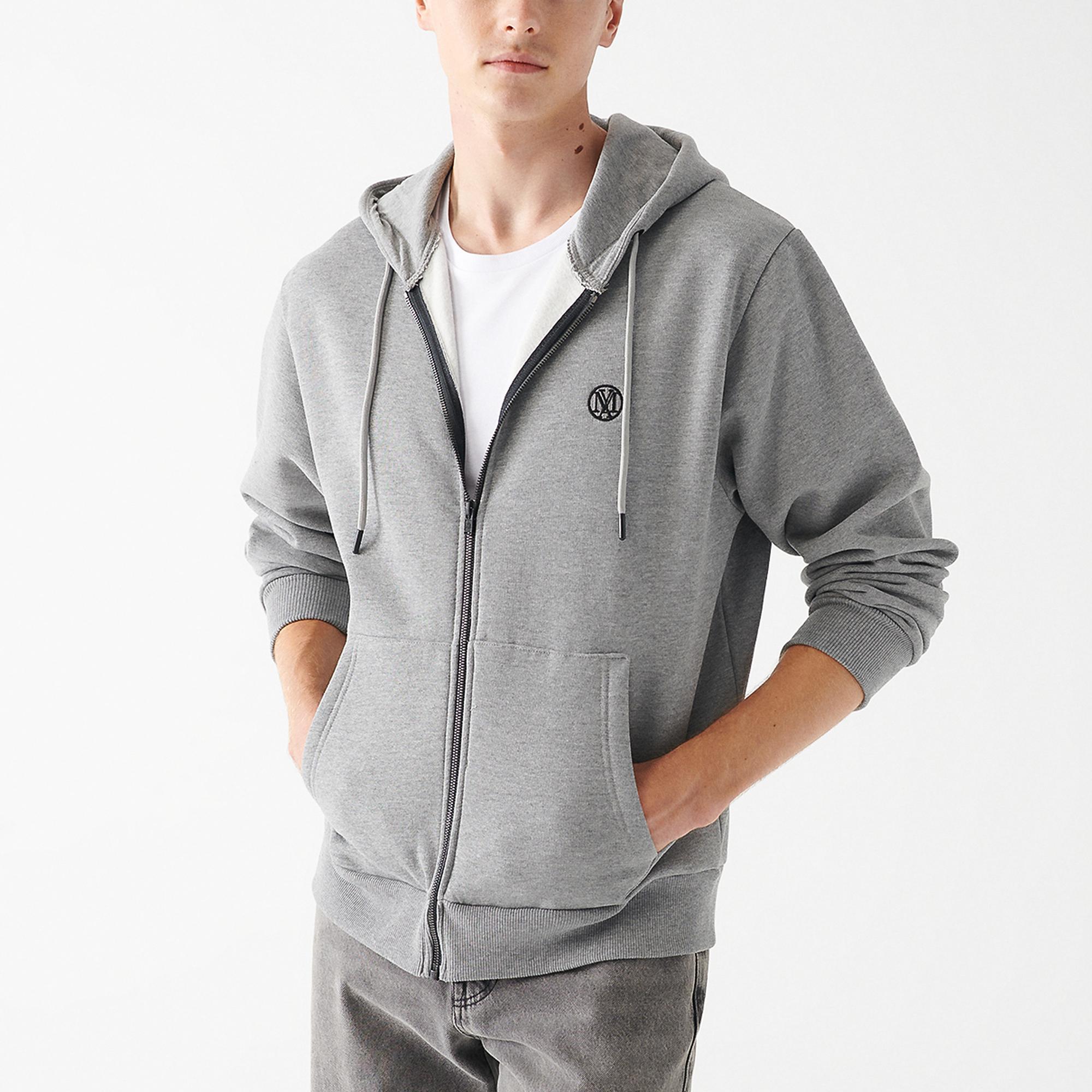 Mavi Mavi Logolu Kapüşonlu Fermuarlı Gri Sweatshirt 066979-34686