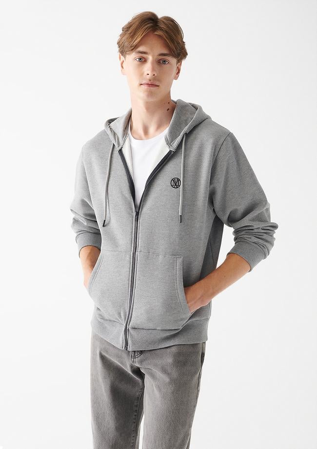  Mavi Mavi Logolu Kapüşonlu Fermuarlı Gri Sweatshirt 066979-34686