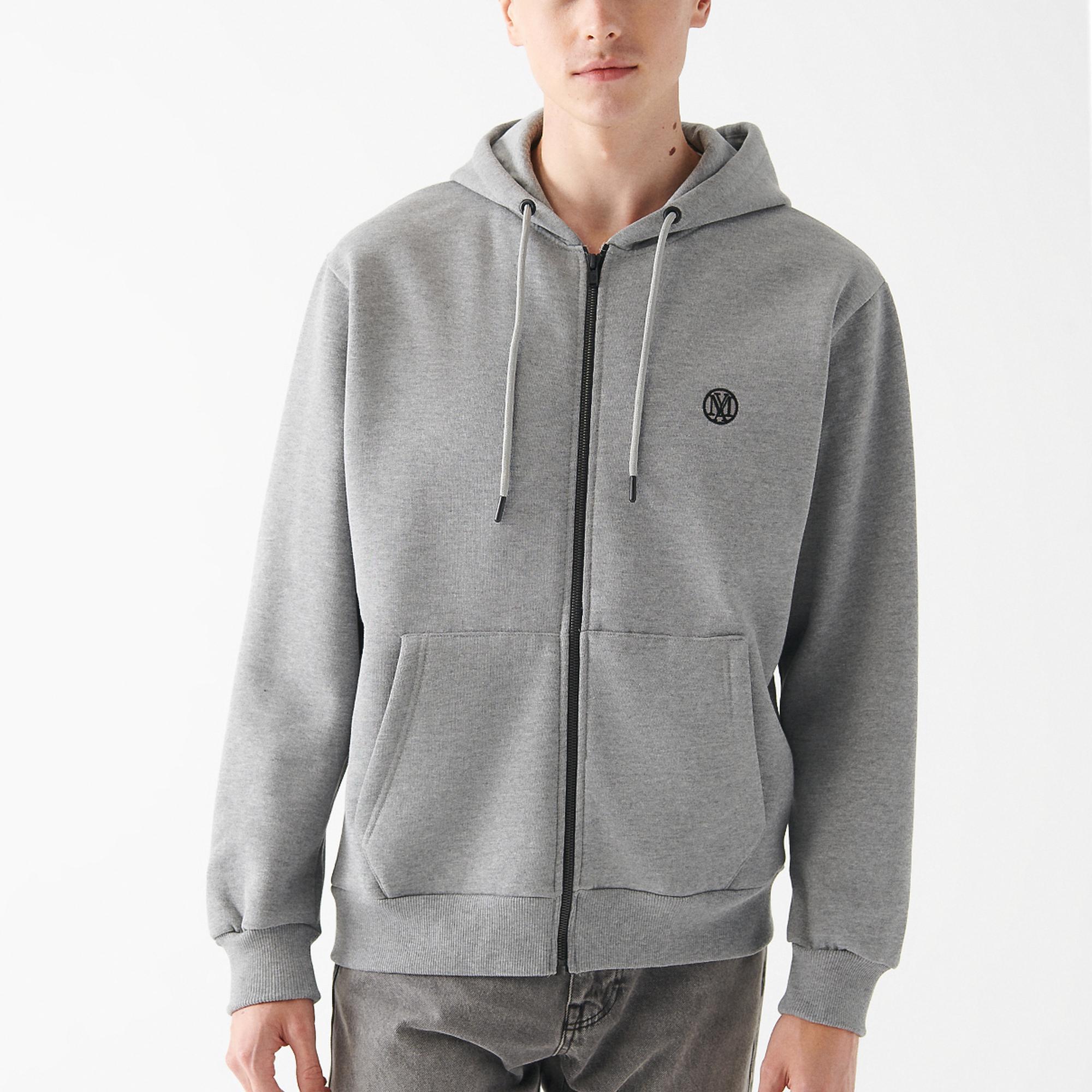 Mavi Mavi Logolu Kapüşonlu Fermuarlı Gri Sweatshirt 066979-34686