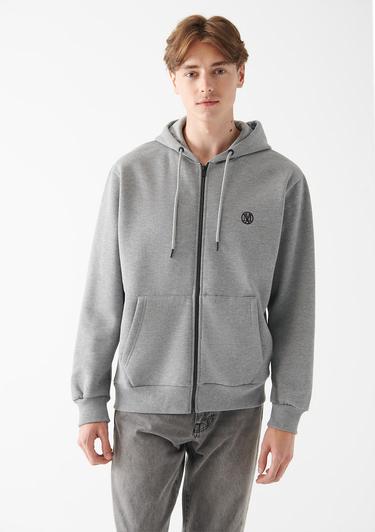  Mavi Mavi Logolu Kapüşonlu Fermuarlı Gri Sweatshirt 066979-34686