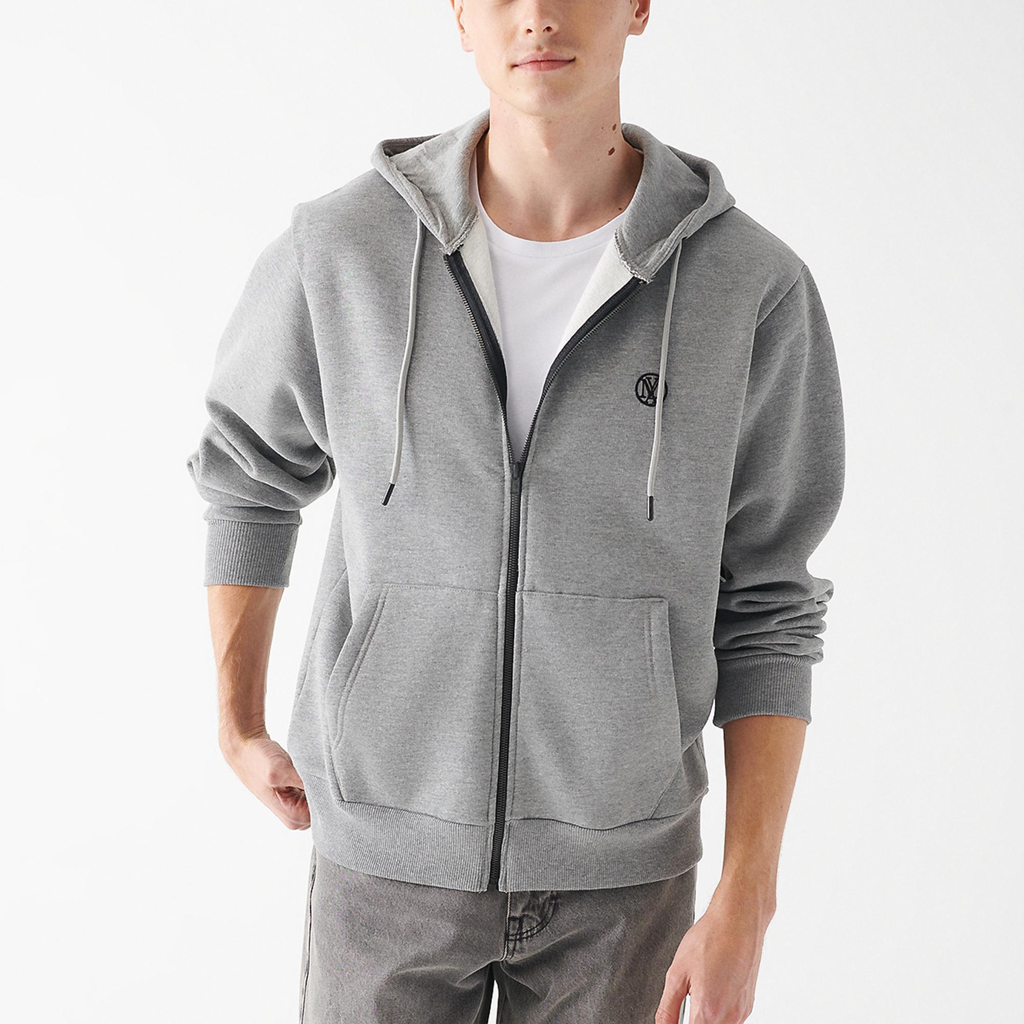 Mavi Mavi Logolu Kapüşonlu Fermuarlı Gri Sweatshirt 066979-34686