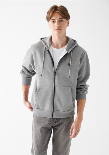  Mavi Mavi Logolu Kapüşonlu Fermuarlı Gri Sweatshirt 066979-34686