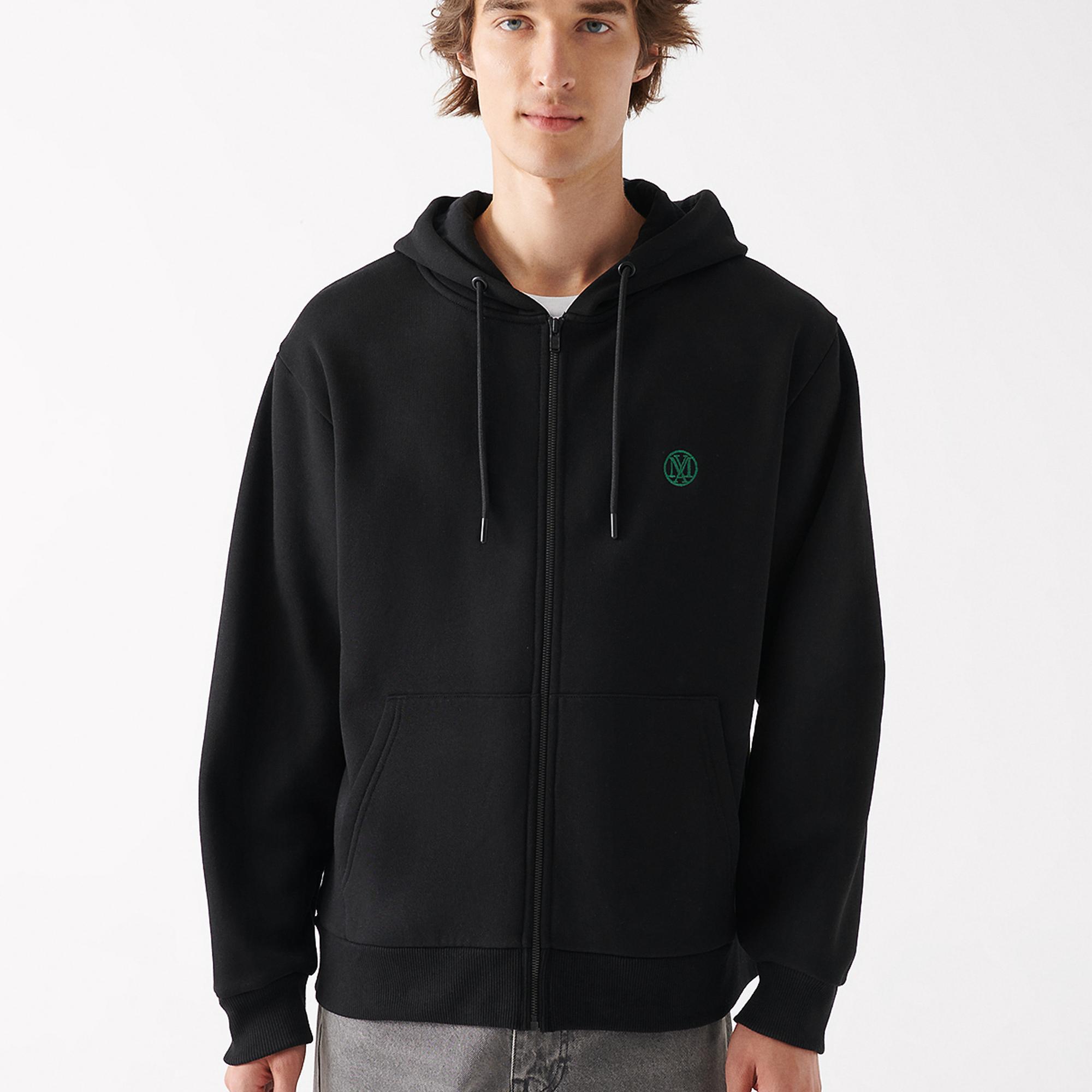 Mavi Mavi Logolu Kapüşonlu Fermuarlı Siyah Sweatshirt 066979-900