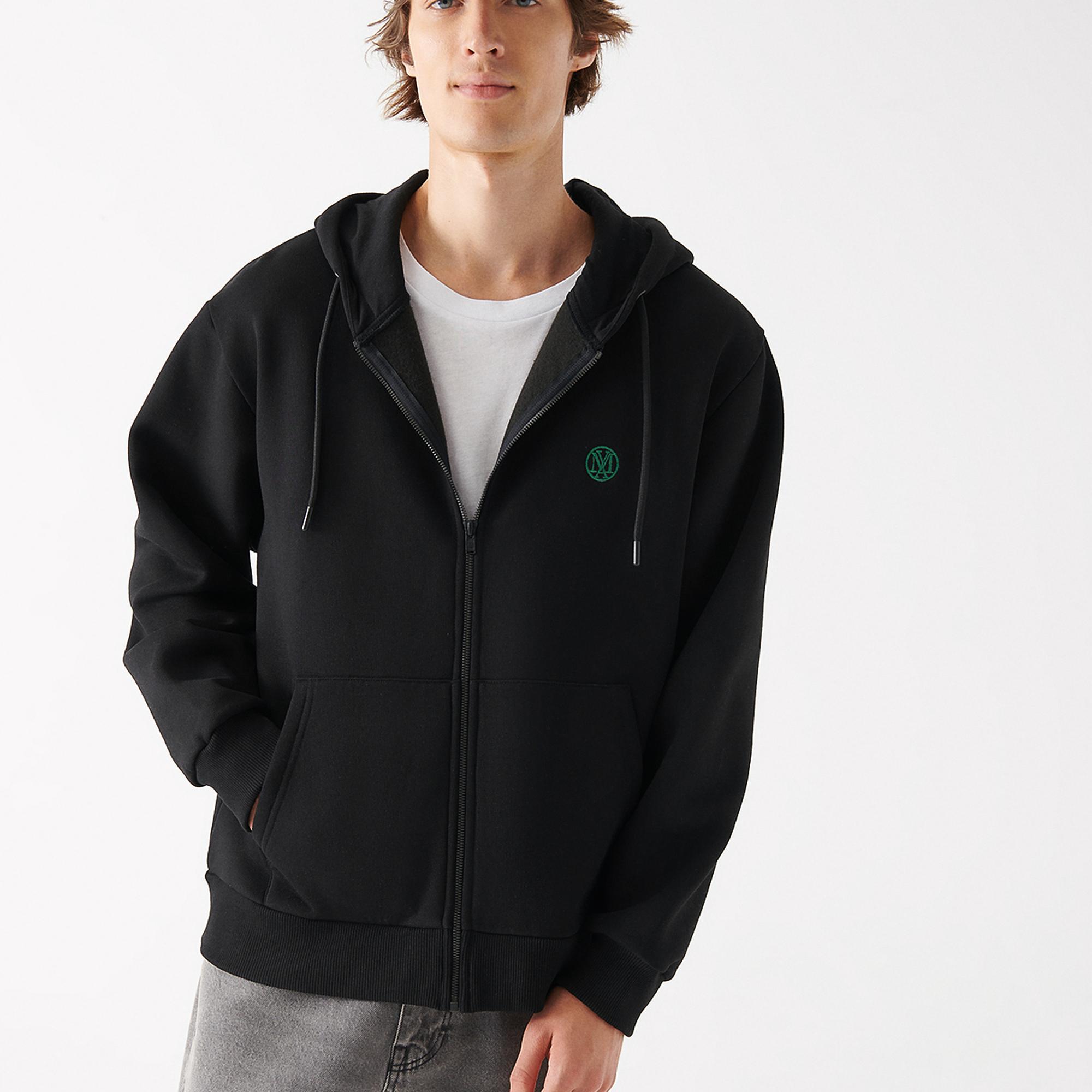 Mavi Mavi Logolu Kapüşonlu Fermuarlı Siyah Sweatshirt 066979-900