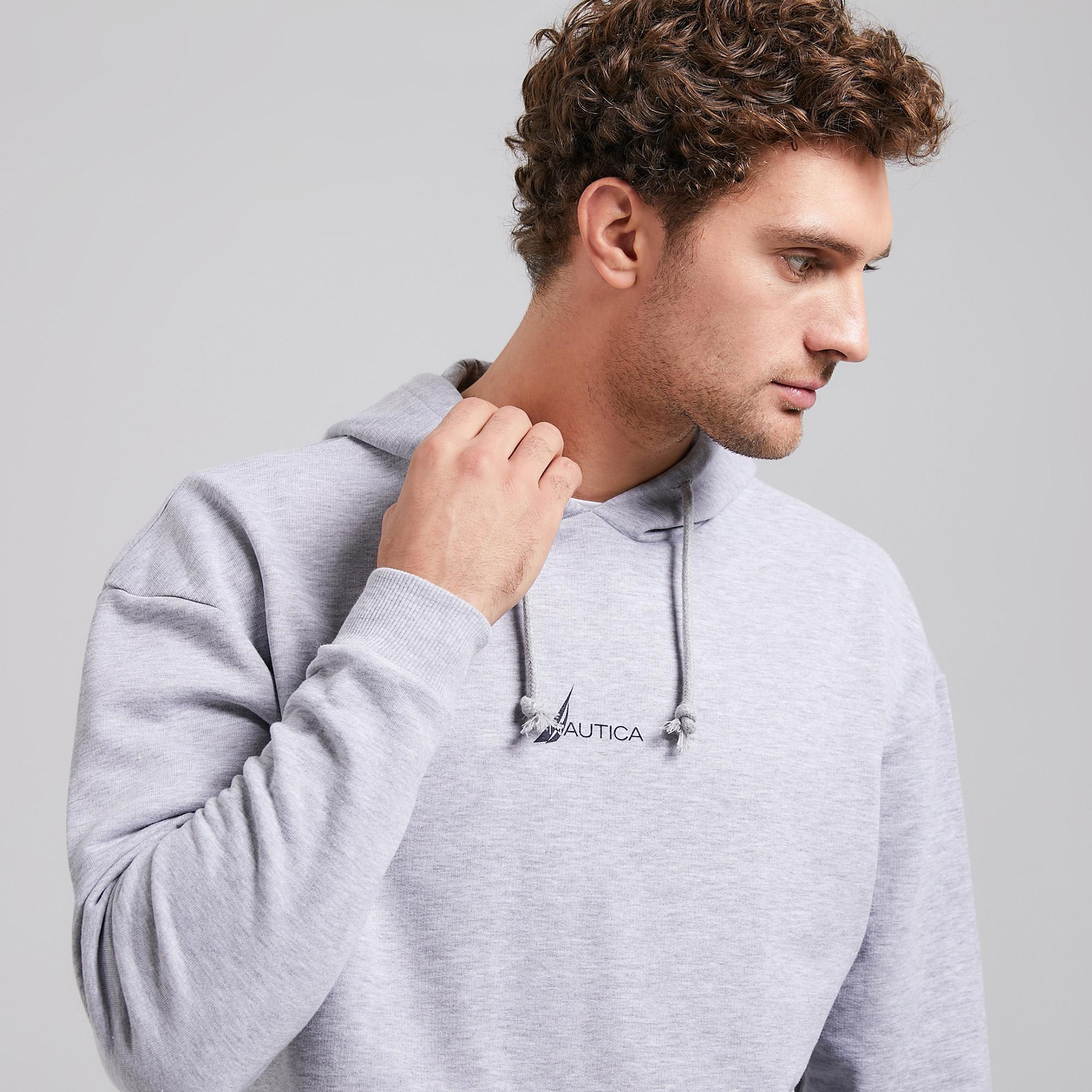 Nautica Erkek Gri Oversize Kapüşonlu Sweatshirt