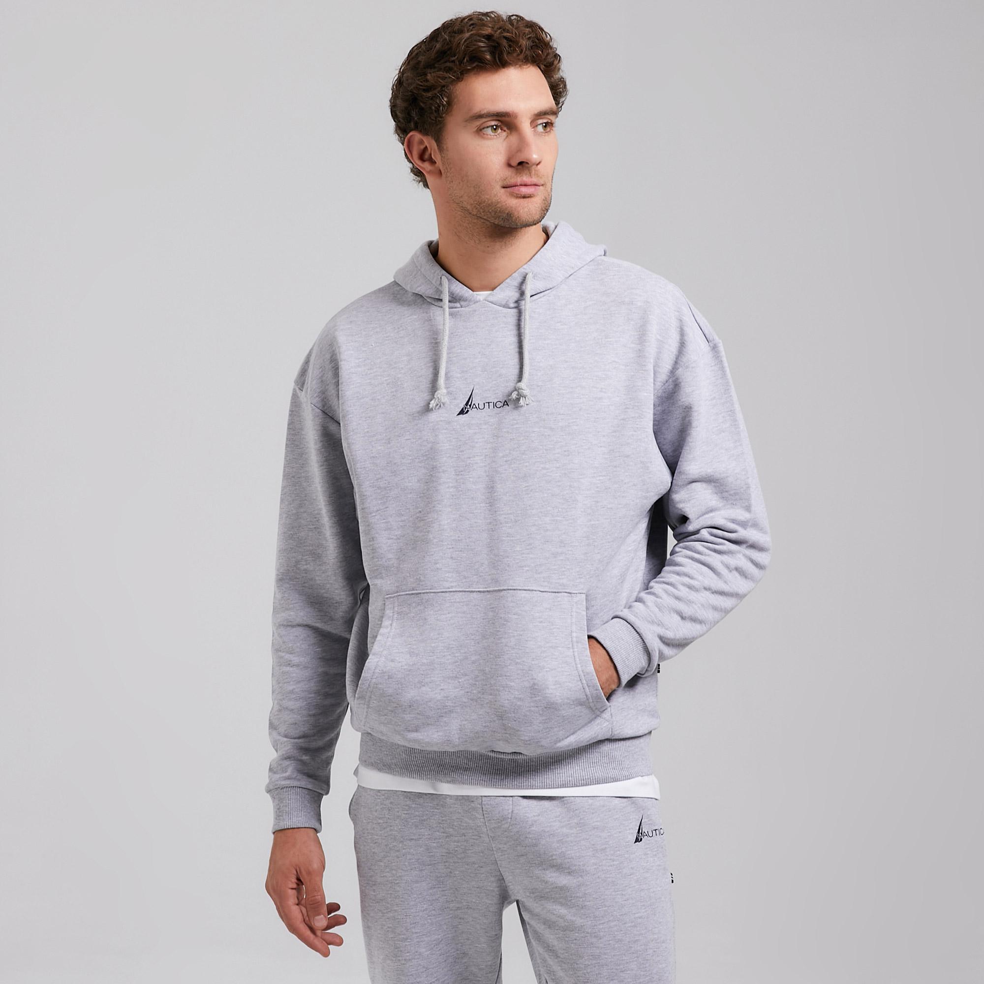 Nautica Erkek Gri Oversize Kapüşonlu Sweatshirt