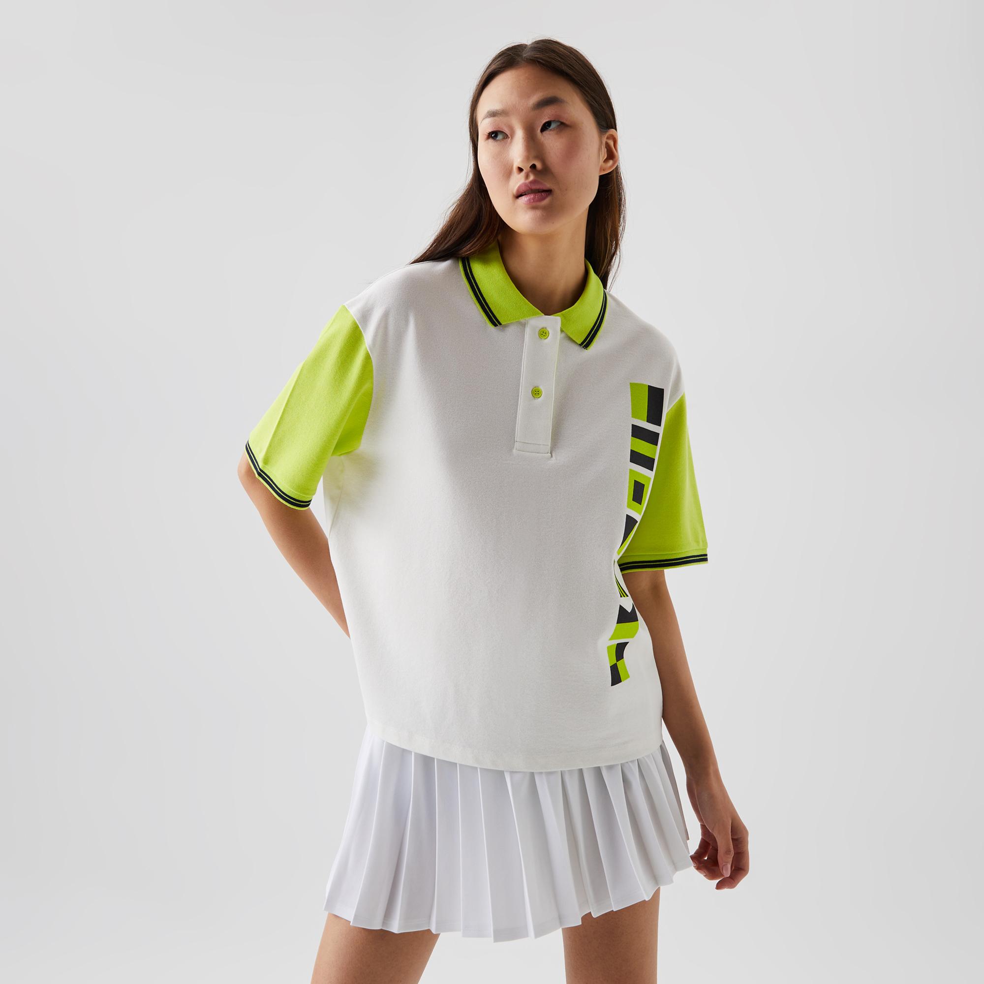 Lacoste Kadın Relaxed Fit Baskılı Beyaz Polo