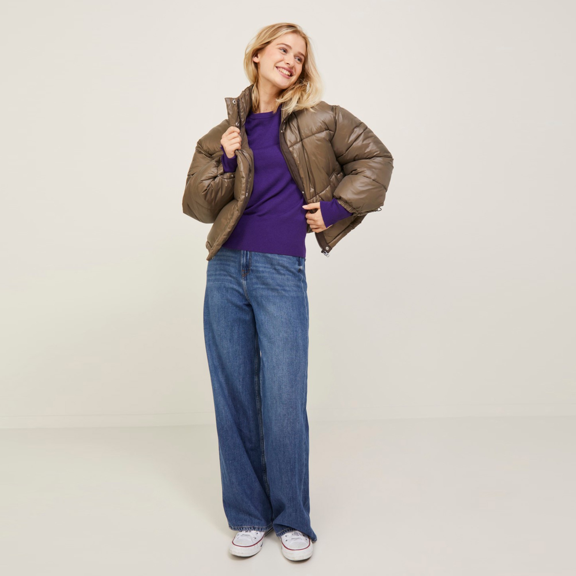 Jack & Jones Jxbeany Shine Puffer Kadın Kahverengi Mont