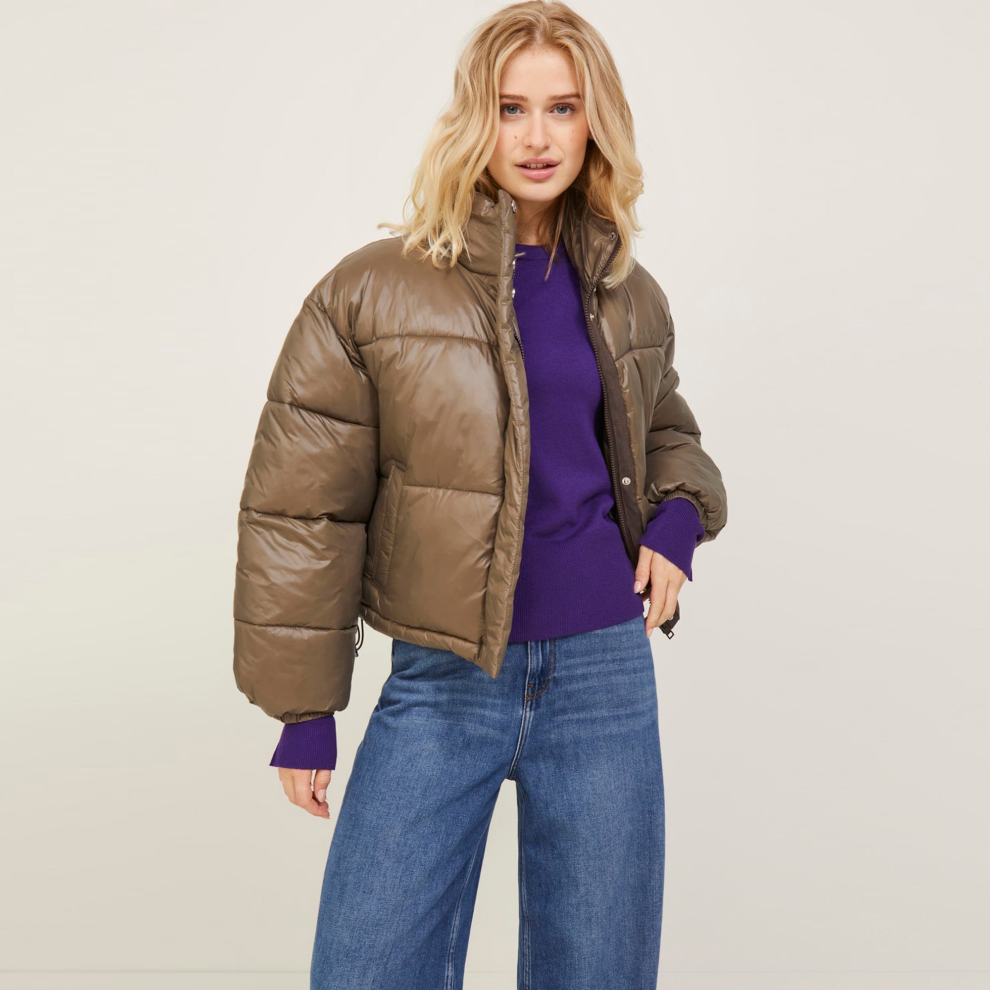 Jack & Jones Jxbeany Shine Puffer Kadın Kahverengi Mont