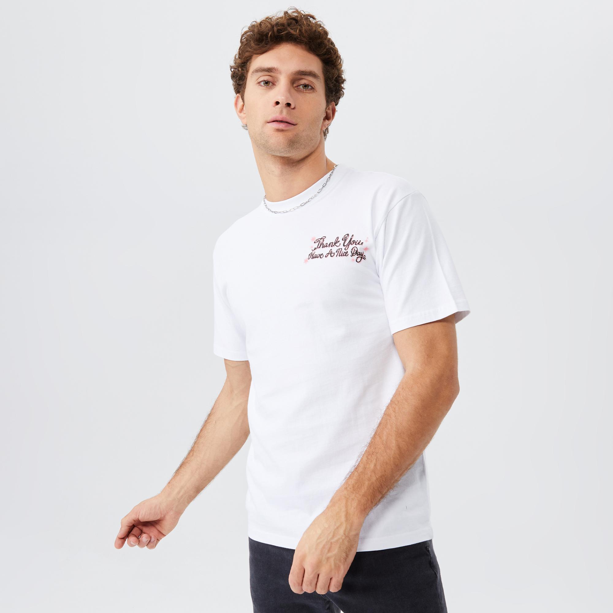 Market Thank You Rose Erkek Beyaz T-Shirt