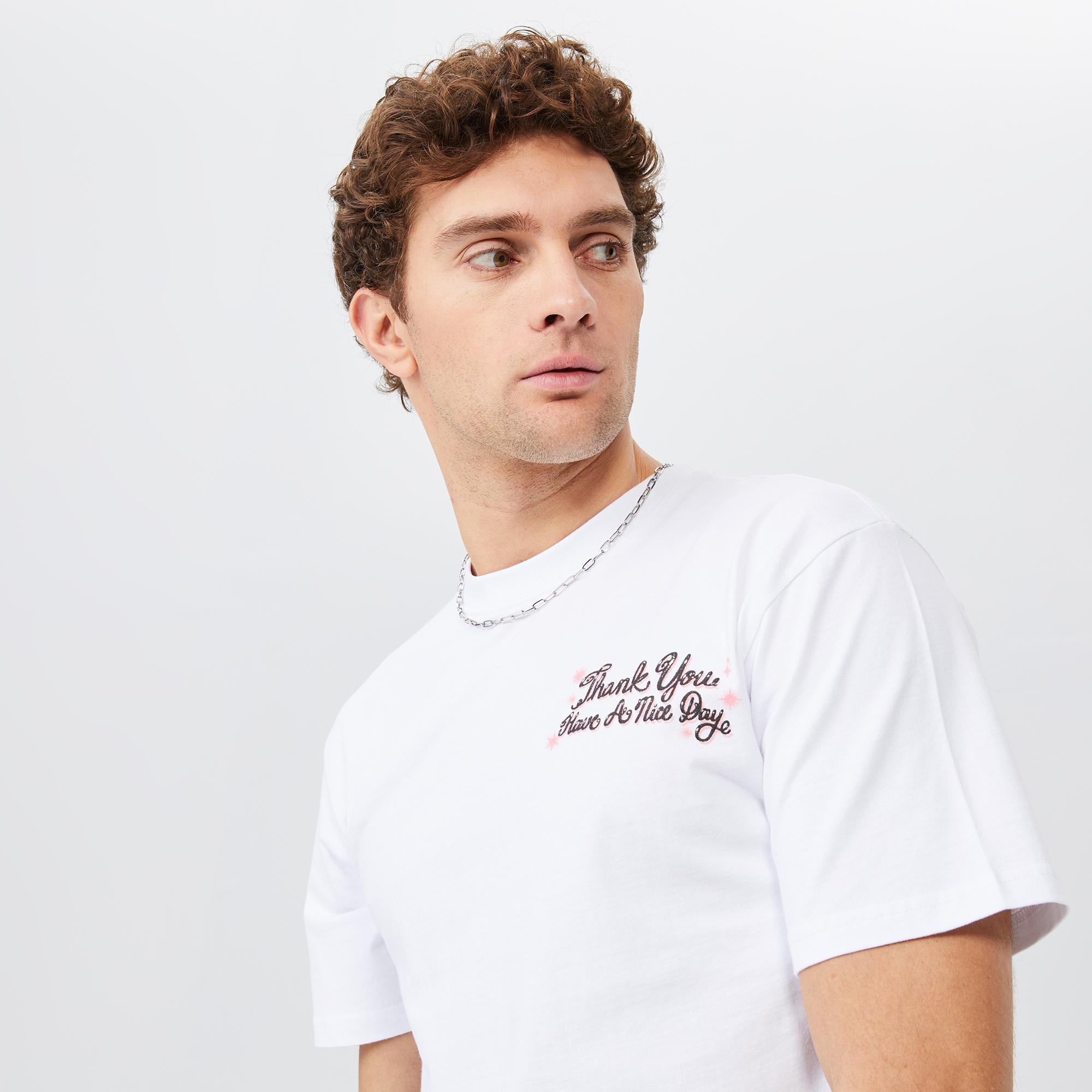 Market Thank You Rose Erkek Beyaz T-Shirt