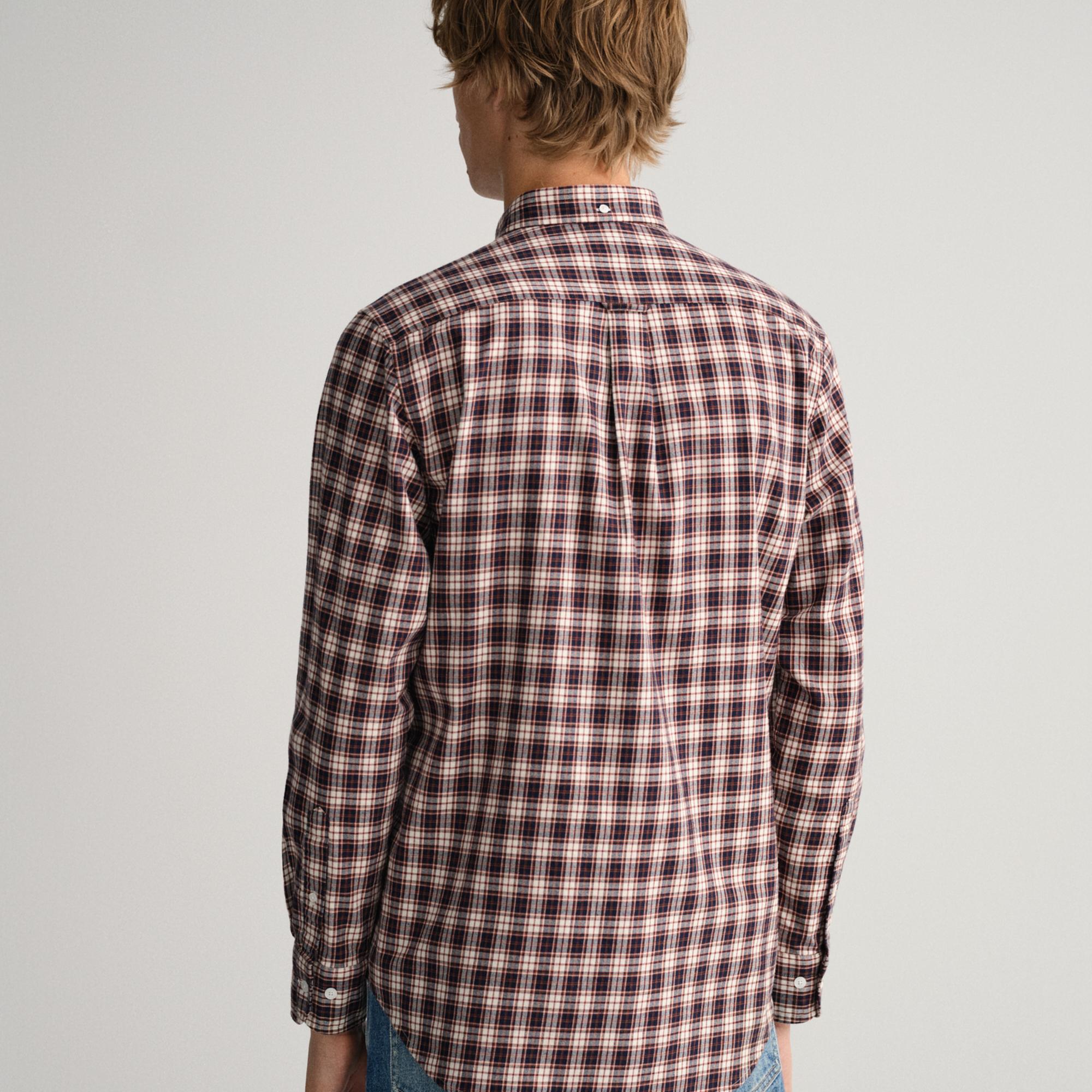 Gant Erkek Bordo Regular Fit Düğmeli Yaka Kareli Gömlek