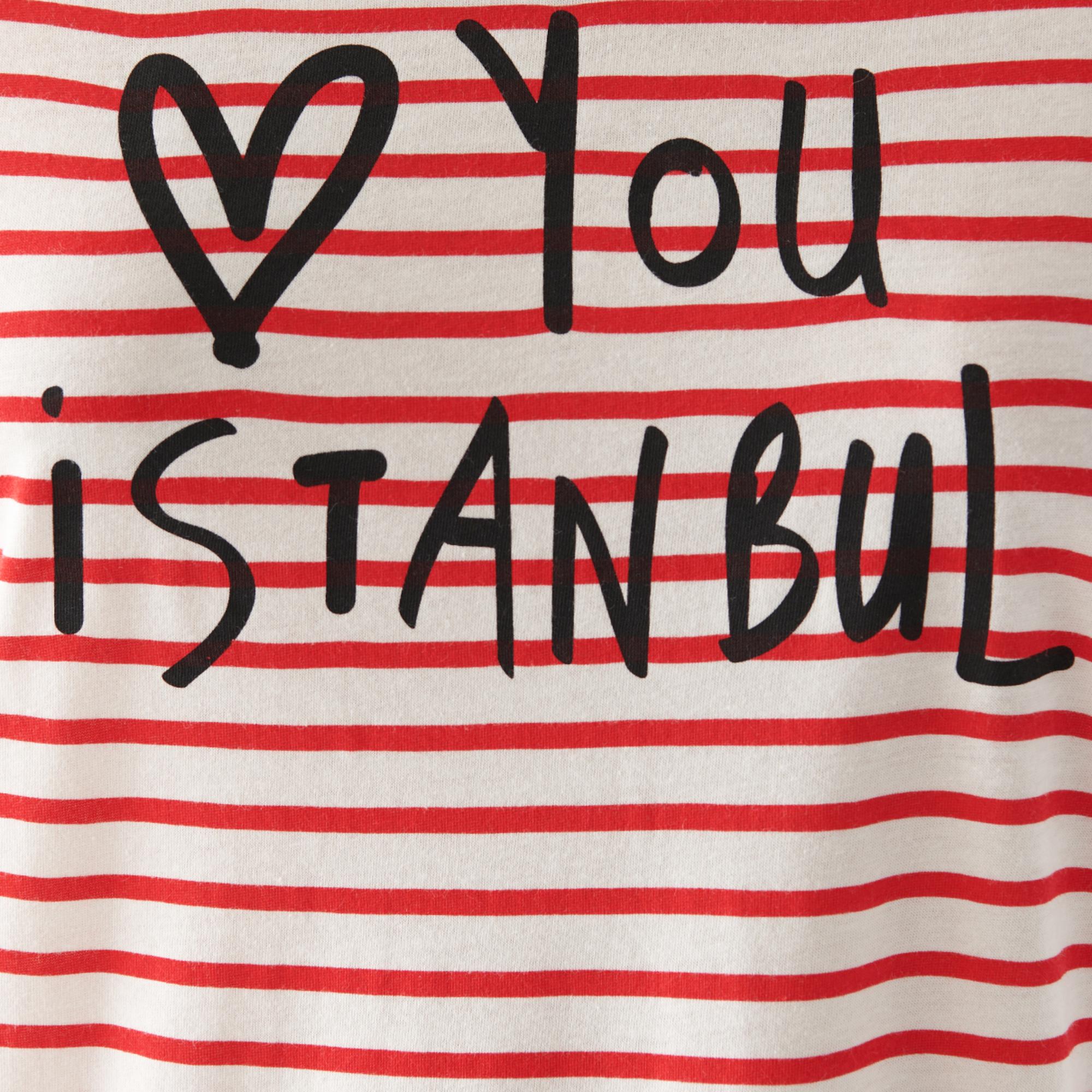 Mavi Love You Baskılı Çizgili Istanbul Tişört Slim Fit / Dar Kesim 167986-26829