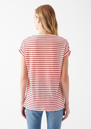  Mavi Love You Baskılı Çizgili Istanbul Tişört Slim Fit / Dar Kesim 167986-26829