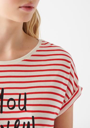  Mavi Love You Baskılı Çizgili Istanbul Tişört Slim Fit / Dar Kesim 167986-26829