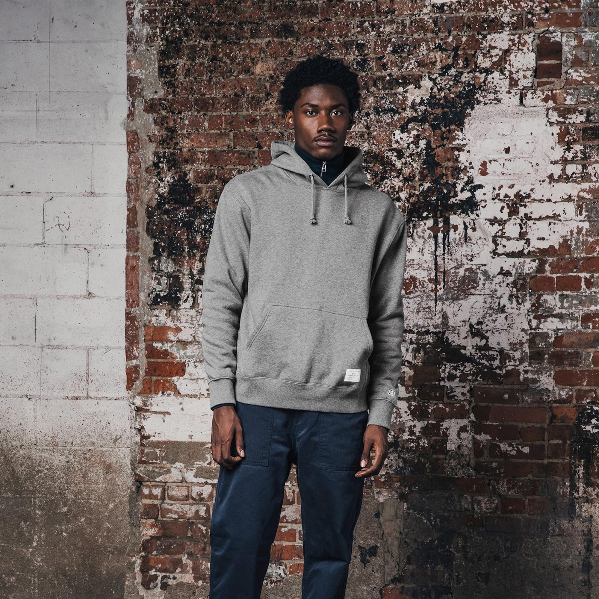 Alpha Industries Erkek Gri Kapüşonlu Sweatshirt