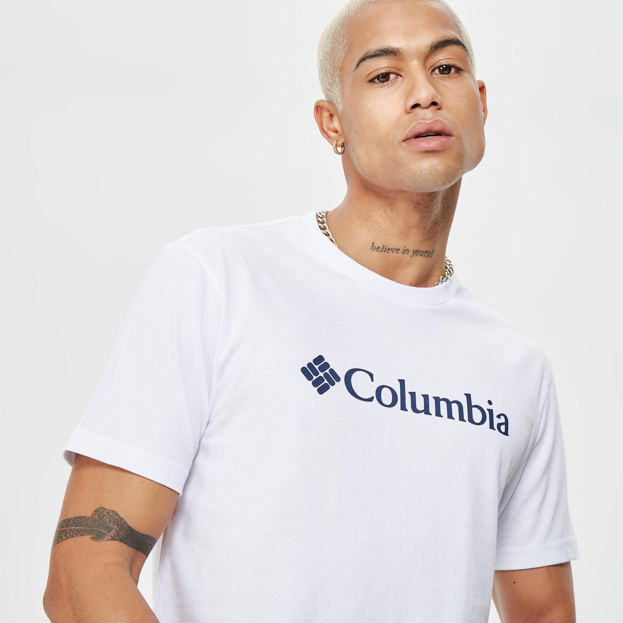 Columbia Basic Big Logo Brushed Erkek Beyaz T-Shirt