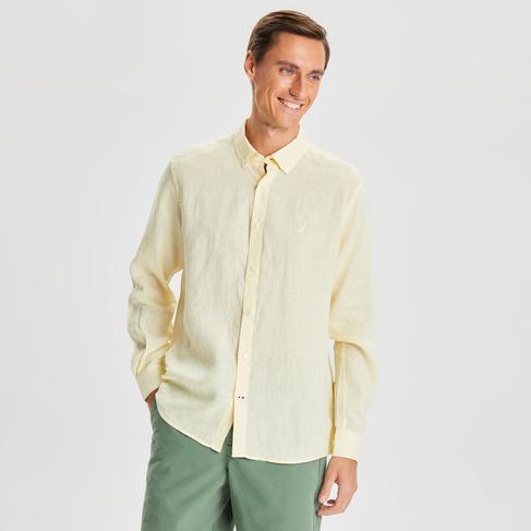  Nautica Erkek Sarı Classic Fit Uzun Kollu Keten Gömlek