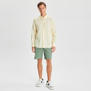  Nautica Erkek Sarı Classic Fit Uzun Kollu Keten Gömlek