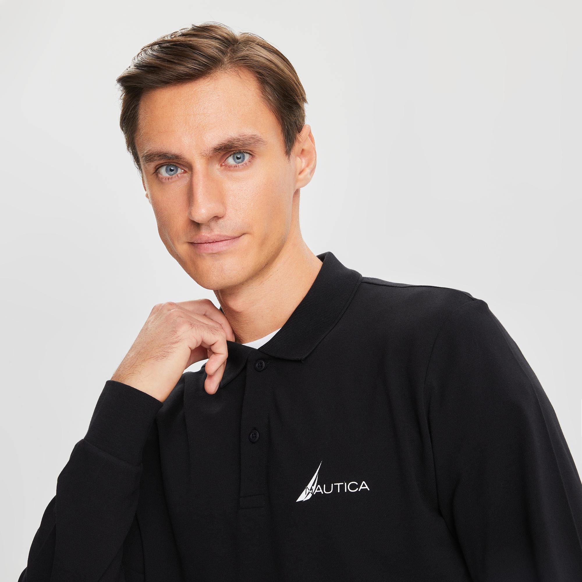 Nautica Erkek Siyah Classic Fit Uzun Kollu Polo