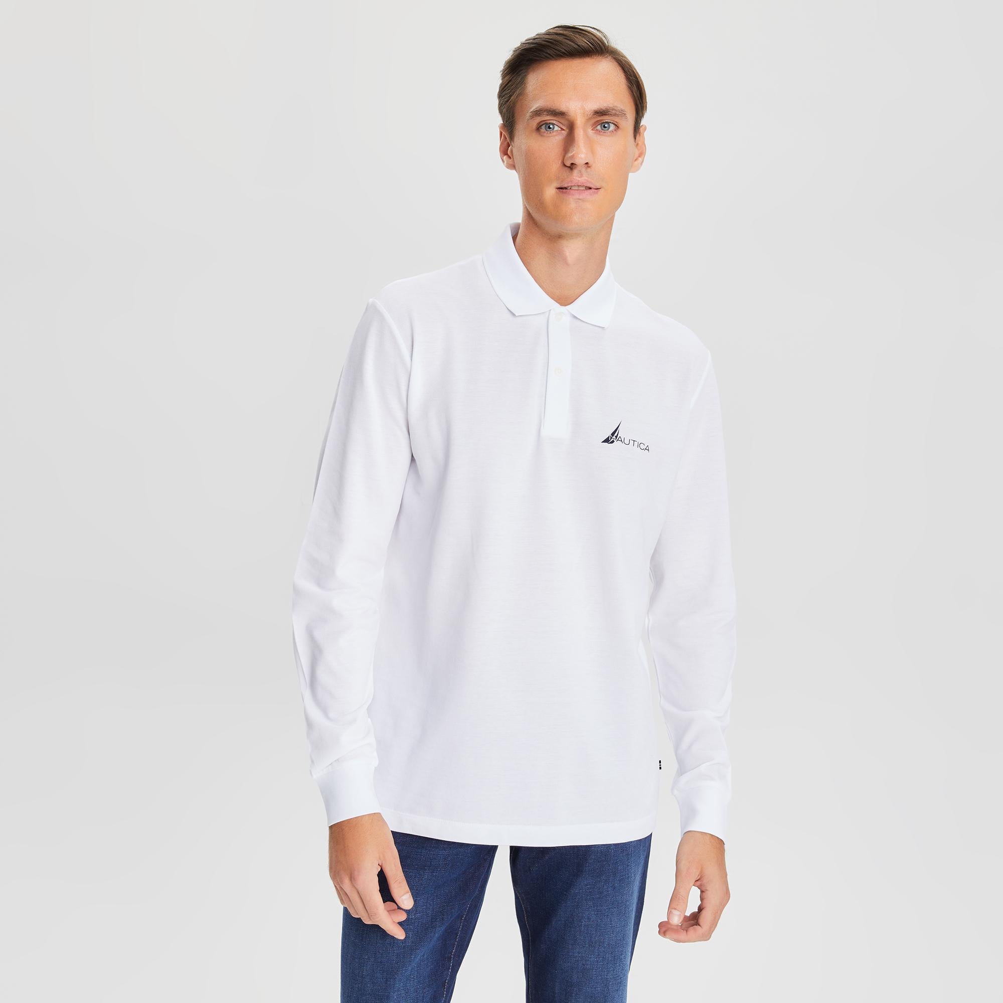 Nautica Erkek Beyaz Classic Fit Uzun Kollu Polo
