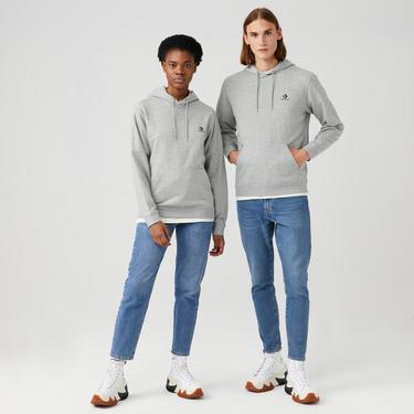  Converse Go-To Embroidered Star Chevron Unisex Gri Hoodie