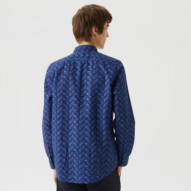  Erkek Regular Fit Düğmeli Yaka Desenli Lacivert Gömlek