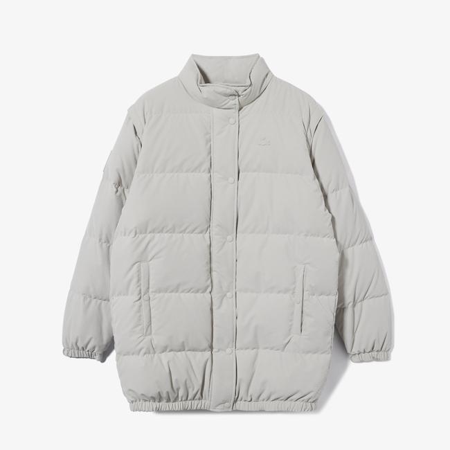  Lacoste Kadın Dik Yaka Kapitone Açık Gri Mont