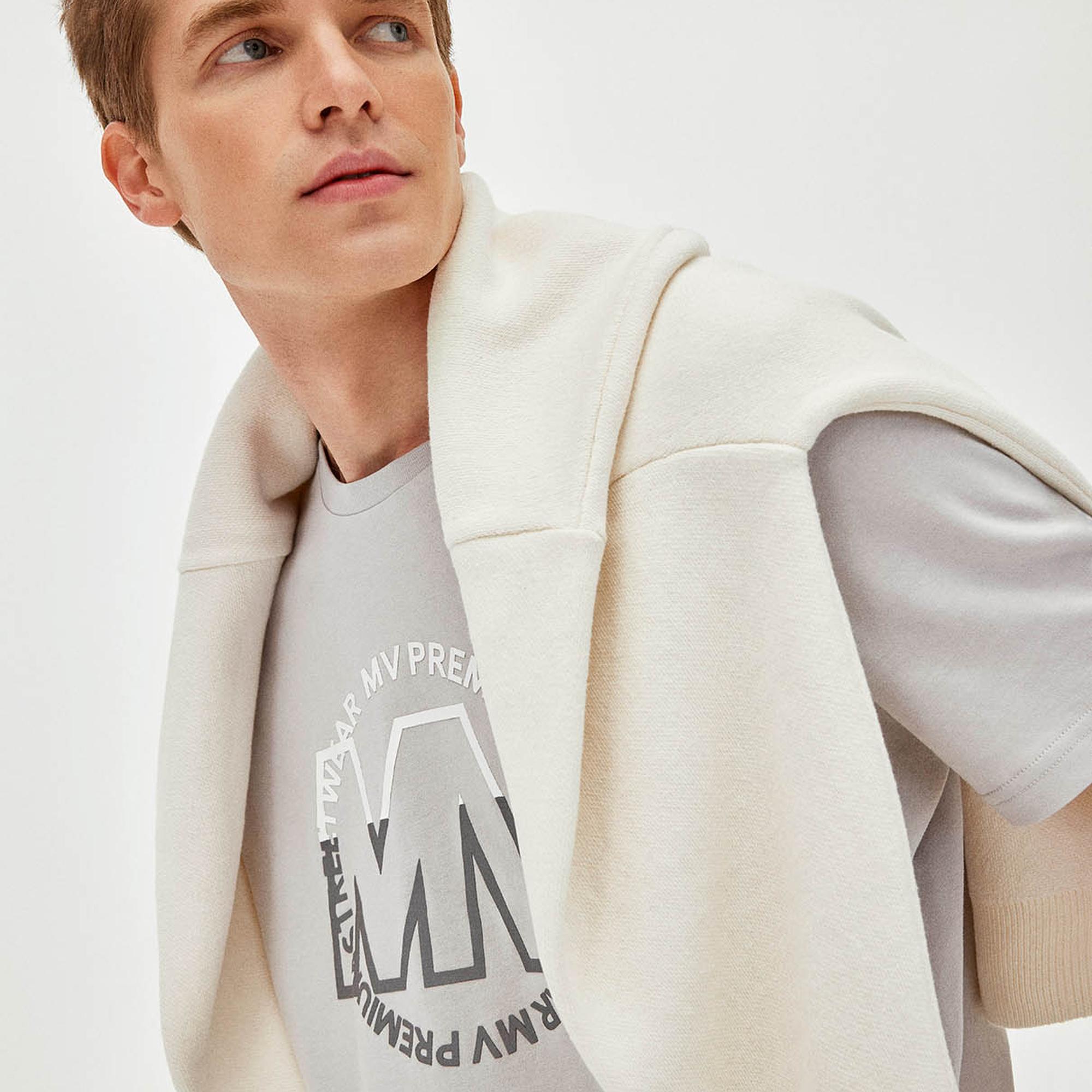 Mavi Mavi Logo Baskılı Gri Tişört Regular Fit / Normal Kesim 0610309-80618