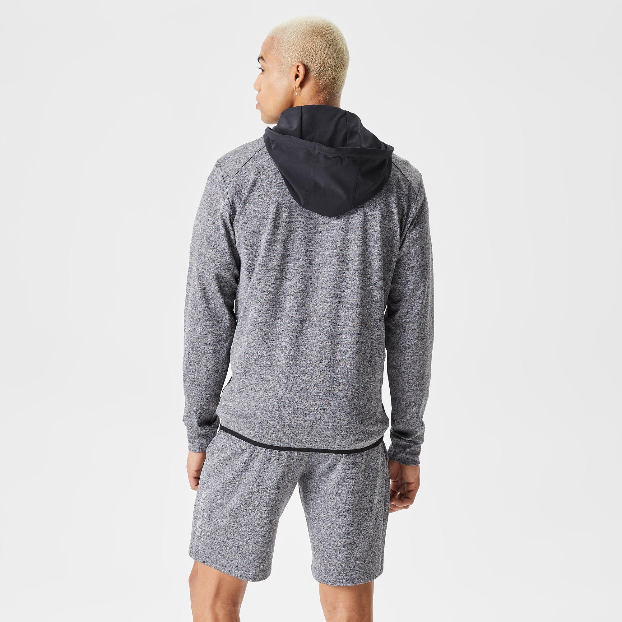 Erkek Slim Fit Kapüşonlu Desenli Gri Sweatshirt