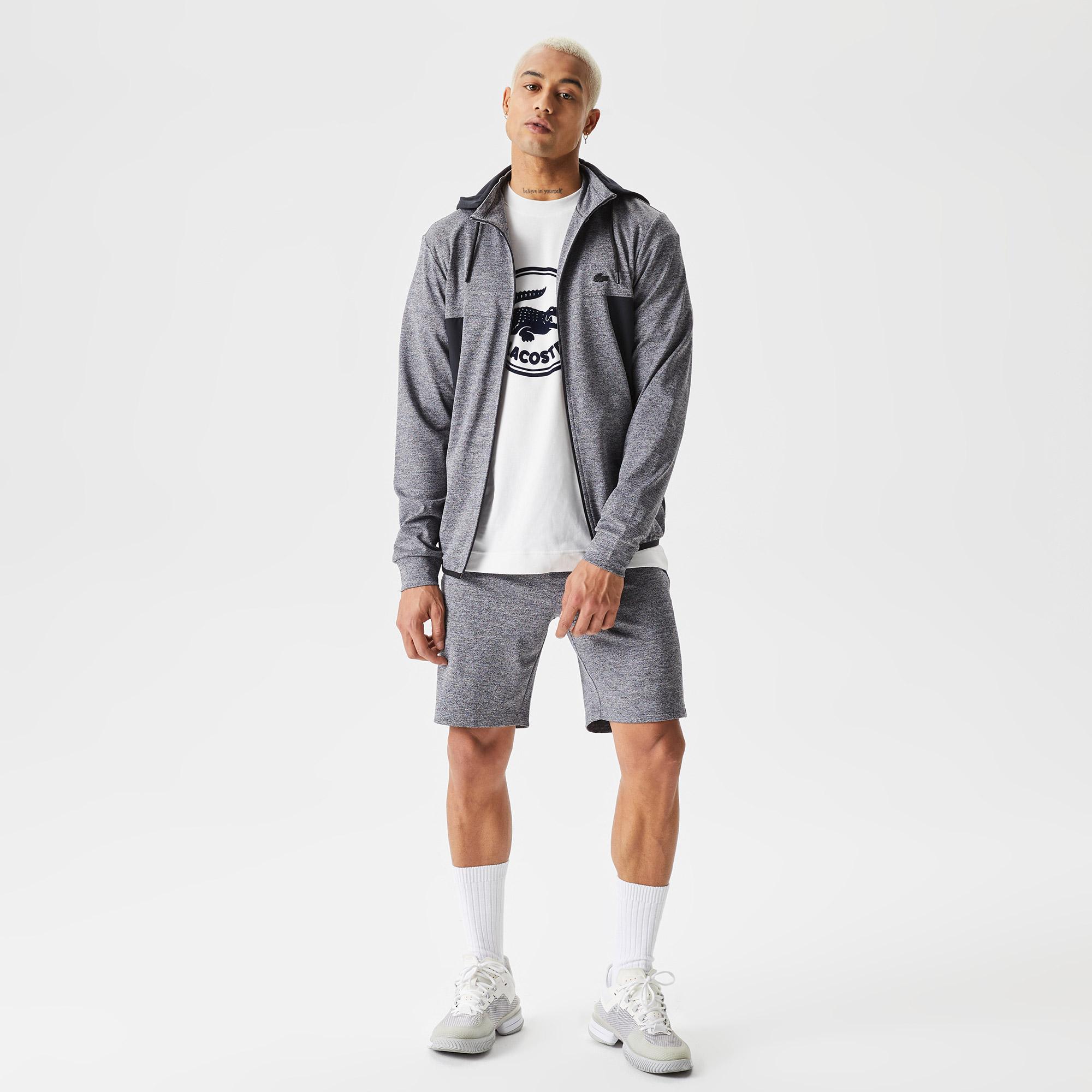 Erkek Slim Fit Kapüşonlu Desenli Gri Sweatshirt