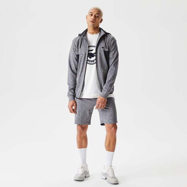  Erkek Slim Fit Kapüşonlu Desenli Gri Sweatshirt