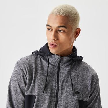  Erkek Slim Fit Kapüşonlu Desenli Gri Sweatshirt