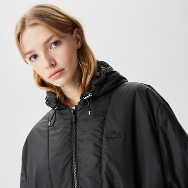  Lacoste Kadın Kapüşonlu Siyah Mont