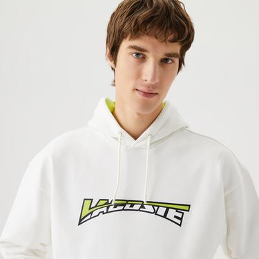  Erkek Relaxed Fit Kapüşonlu Baskılı Beyaz Sweatshirt