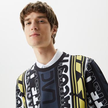  Erkek Classic Fit Bisiklet Yaka Baskılı Siyah Sweatshirt