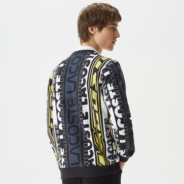  Erkek Classic Fit Bisiklet Yaka Baskılı Siyah Sweatshirt